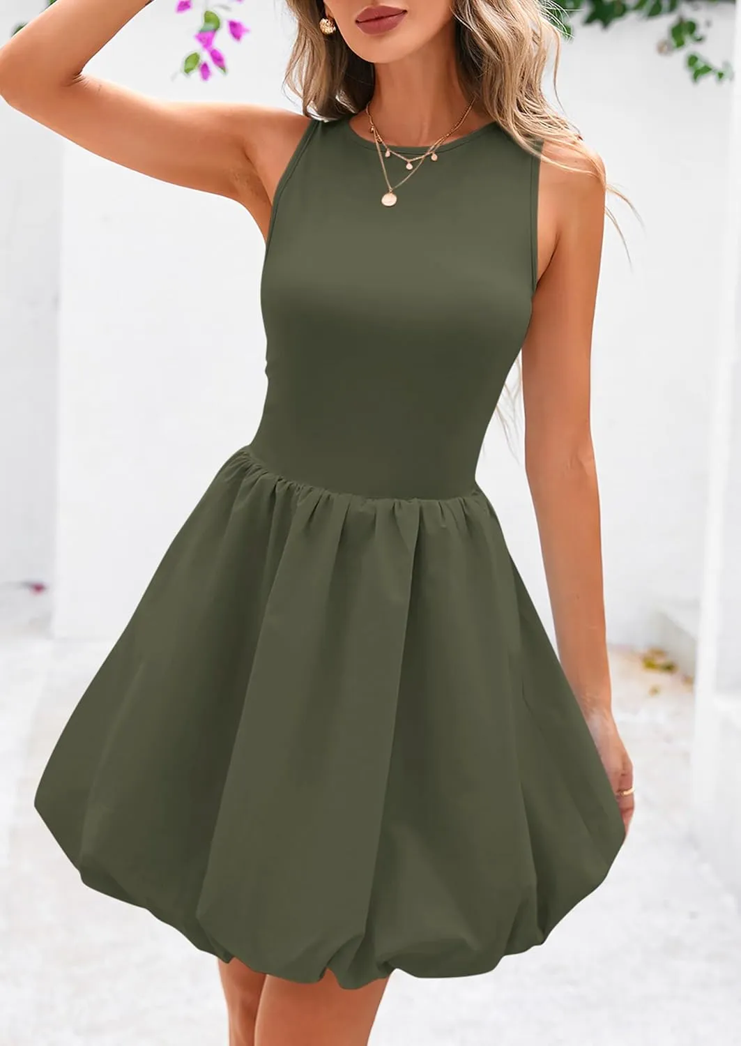PRETTYGARDEN Summer Dresses for Women 2025 Casual Sleeveless Tank Mini Short Dress Crew Neck Bubble Sundress with Pockets