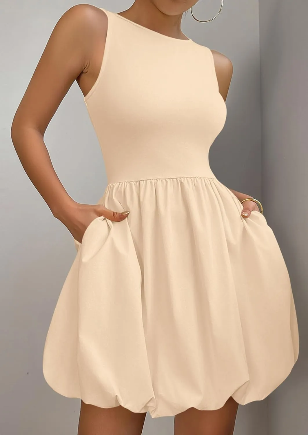 PRETTYGARDEN Summer Dresses for Women 2025 Casual Sleeveless Tank Mini Short Dress Crew Neck Bubble Sundress with Pockets