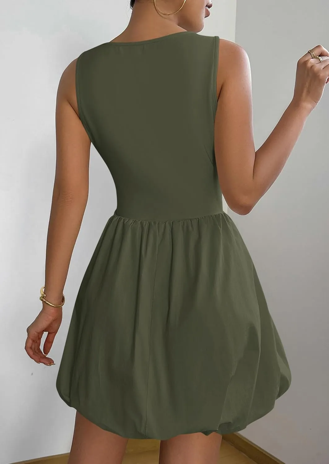 PRETTYGARDEN Summer Dresses for Women 2025 Casual Sleeveless Tank Mini Short Dress Crew Neck Bubble Sundress with Pockets