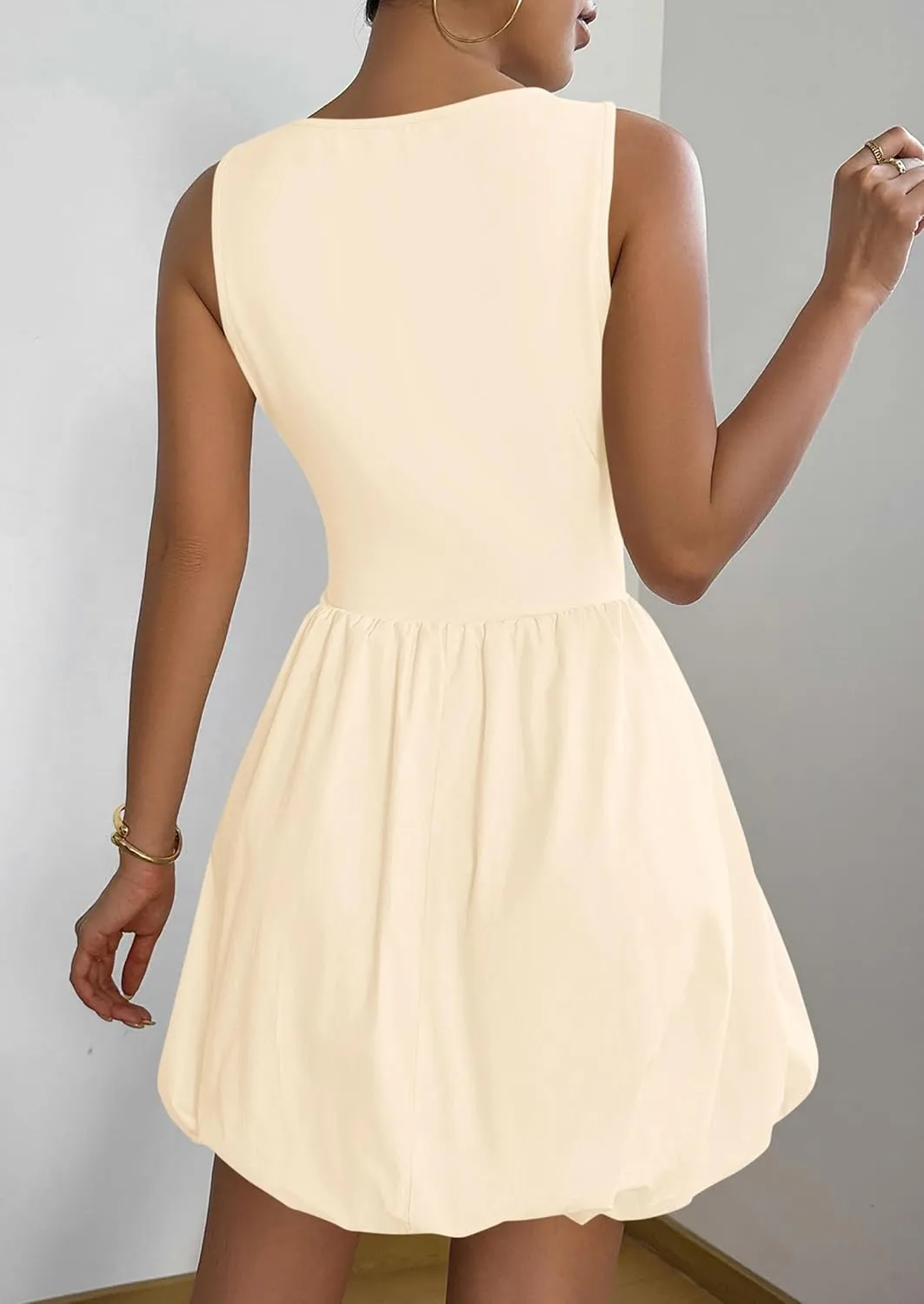 PRETTYGARDEN Summer Dresses for Women 2025 Casual Sleeveless Tank Mini Short Dress Crew Neck Bubble Sundress with Pockets