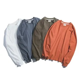 Retro Cotton College Casual Vintage Long-sleeved T-shirt - Solid Color