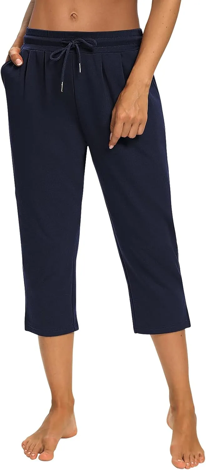 Sarin Mathews Womens Capri Yoga Pants Loose Workout Joggers Drawstring Sweatpants Lounge Pajama Capris Pants with Pockets