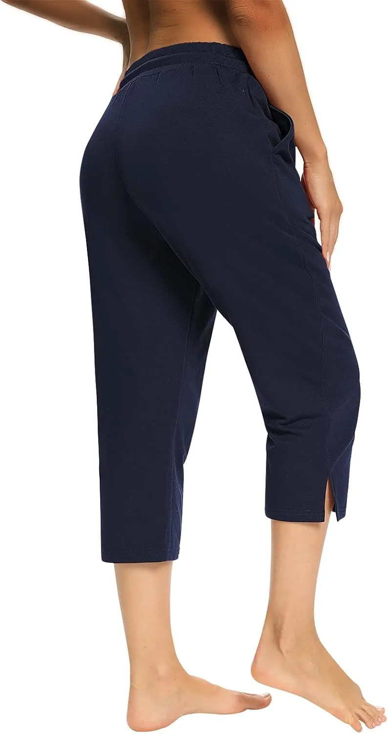 Sarin Mathews Womens Capri Yoga Pants Loose Workout Joggers Drawstring Sweatpants Lounge Pajama Capris Pants with Pockets