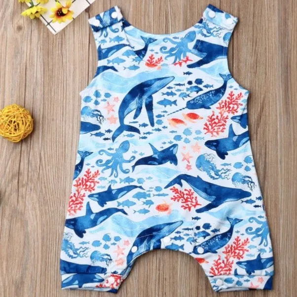 Short Sleeve Baby Romper: Ocean Print (3-18 Months)