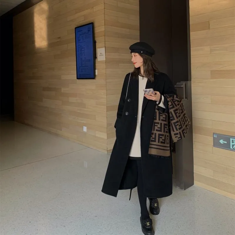 Slimming Belted Knee-Length Loose Fit Versatile Overcoat