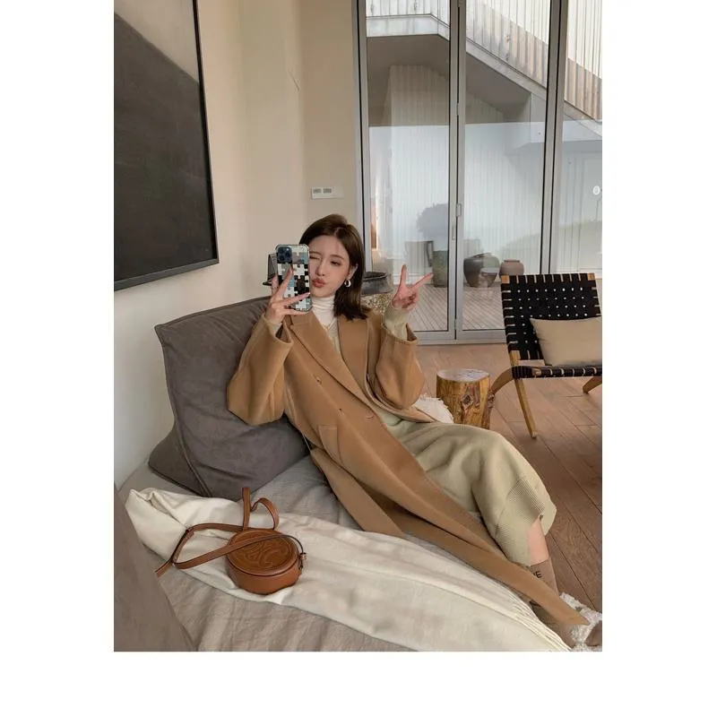 Slimming Belted Knee-Length Loose Fit Versatile Overcoat