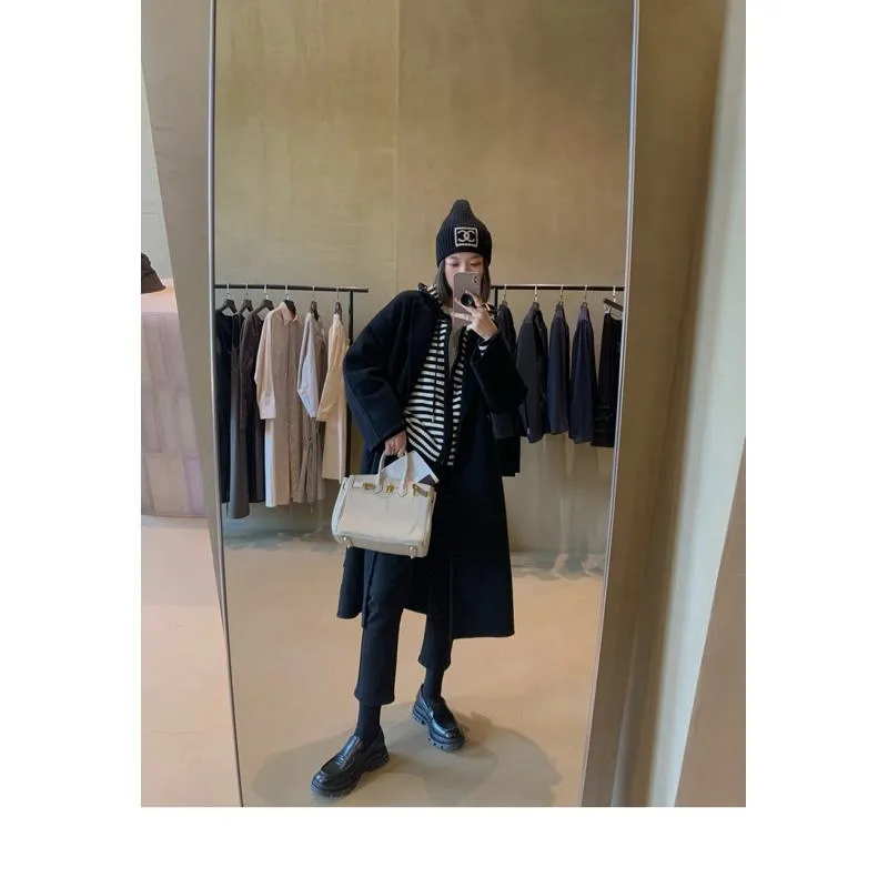 Slimming Belted Knee-Length Loose Fit Versatile Overcoat