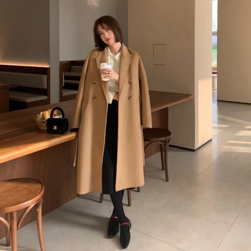 Slimming Belted Knee-Length Loose Fit Versatile Overcoat
