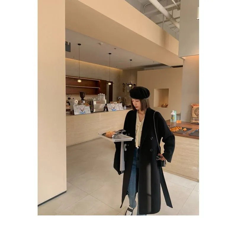 Slimming Belted Knee-Length Loose Fit Versatile Overcoat