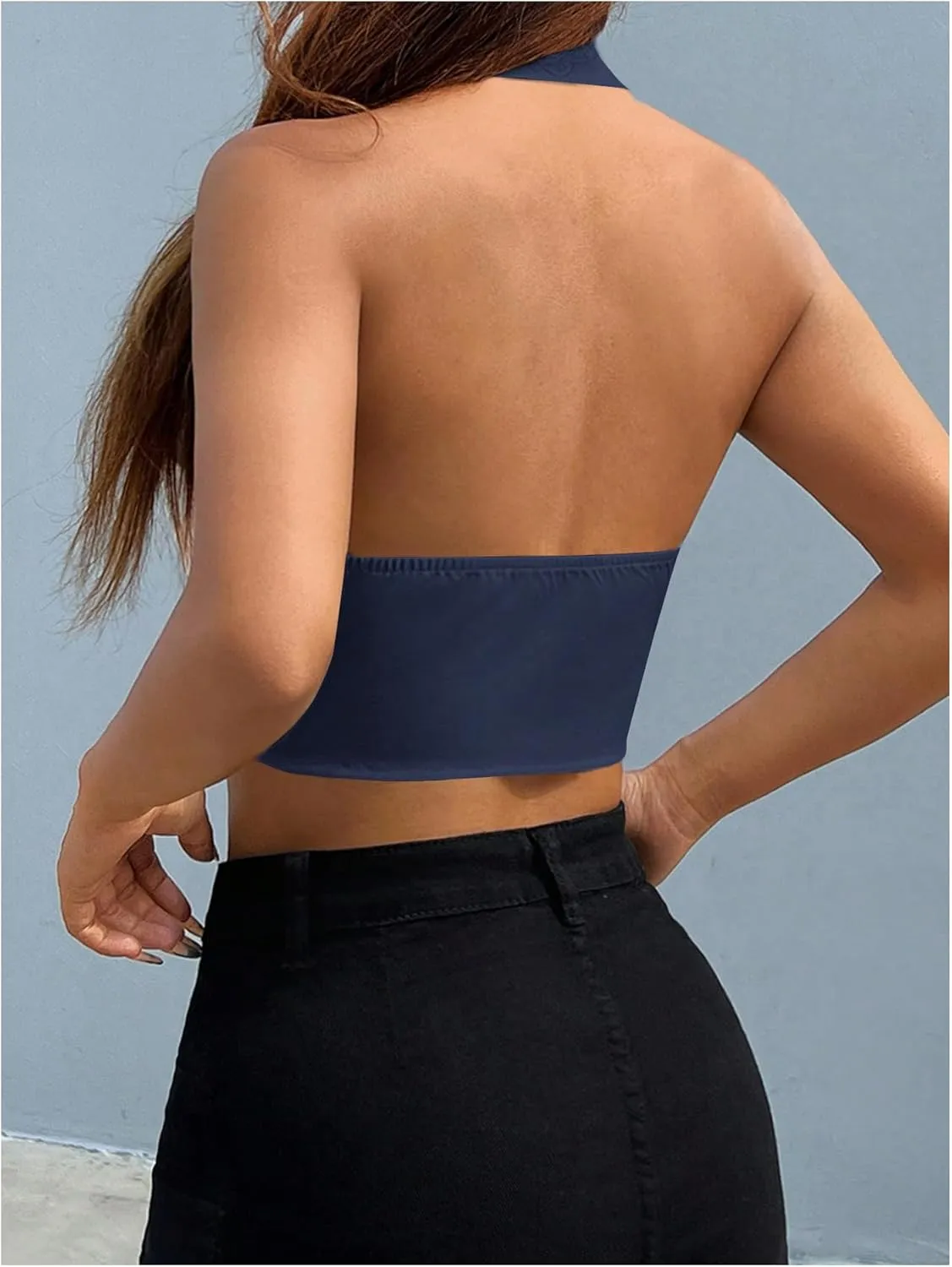 SOLY HUX Women's Halter V Neck Vest Button Down Backless Crop Tank Tops Sleeveless Blazer Waistcoat
