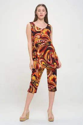 Stretchy Tank Capri Pant Set Print-9002BN-TRP1-W435