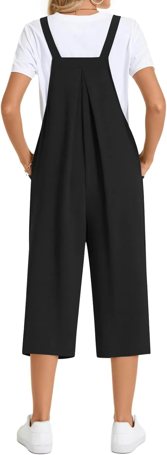 TAOHUADAO Womens Adjustable Jumpsuits Casual Wide Leg Overalls Summer Boho Sleeveless Loose Rompers with Pocket