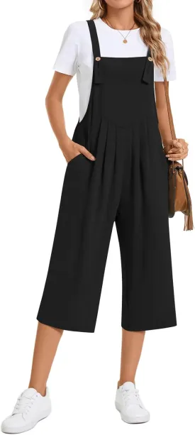 TAOHUADAO Womens Adjustable Jumpsuits Casual Wide Leg Overalls Summer Boho Sleeveless Loose Rompers with Pocket