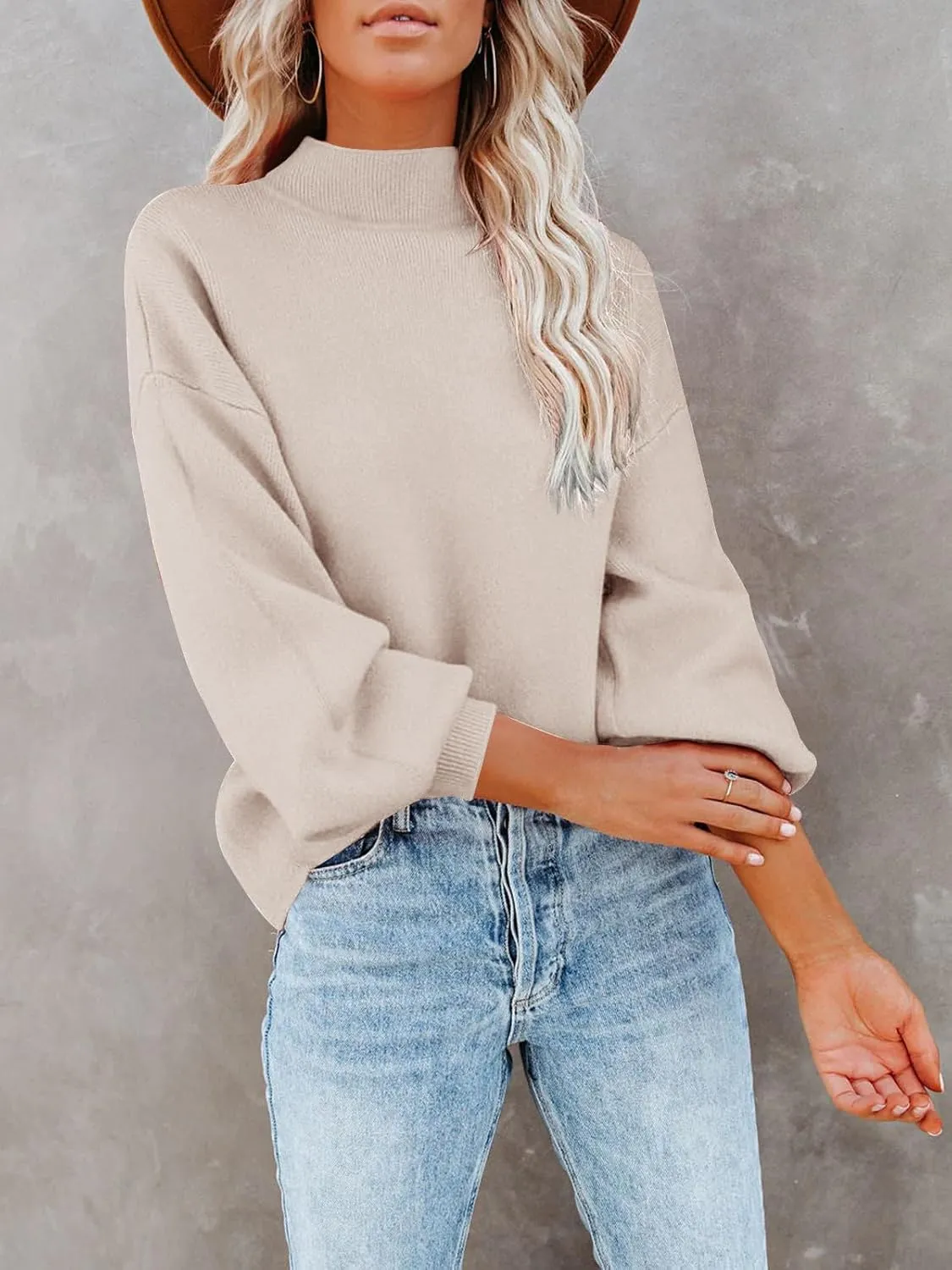 Turtleneck Oversized Sweaters for Women Batwing Long Sleeve Fall Ribbed Knit Pullover Casual Sweater Tunic Tops
