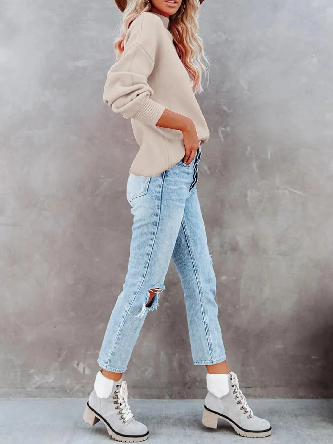 Turtleneck Oversized Sweaters for Women Batwing Long Sleeve Fall Ribbed Knit Pullover Casual Sweater Tunic Tops