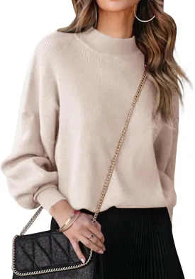 Turtleneck Oversized Sweaters for Women Batwing Long Sleeve Fall Ribbed Knit Pullover Casual Sweater Tunic Tops