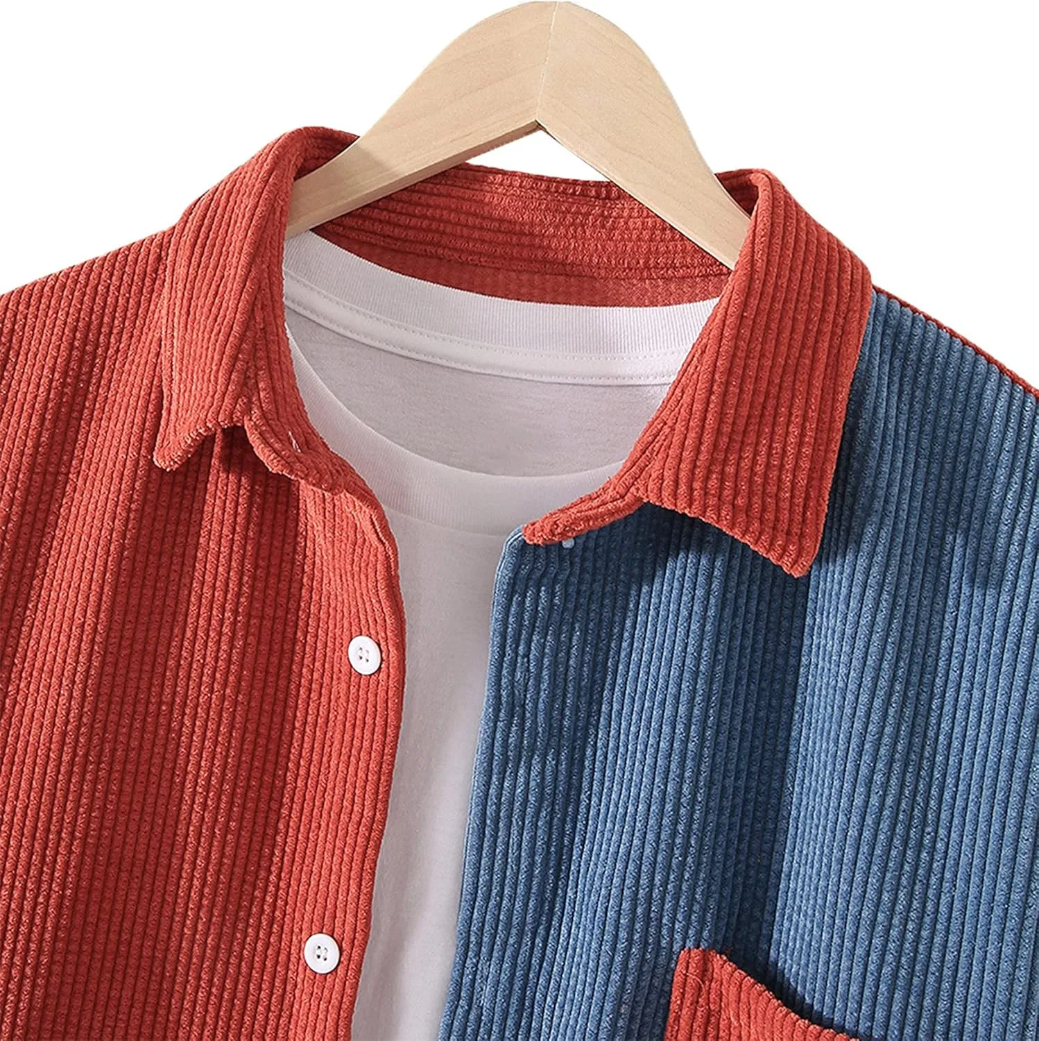UANEO Mens Shacket Patchwork Long Sleeve Button Down Corduroy Shirts for Men