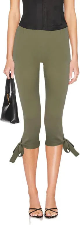 UAURORAO Women Bow Tie Capri Yoga Leggings Stretch Cropped Bloomer Capris Side Slit Ruffle Skinny Flared Bell Bottoms