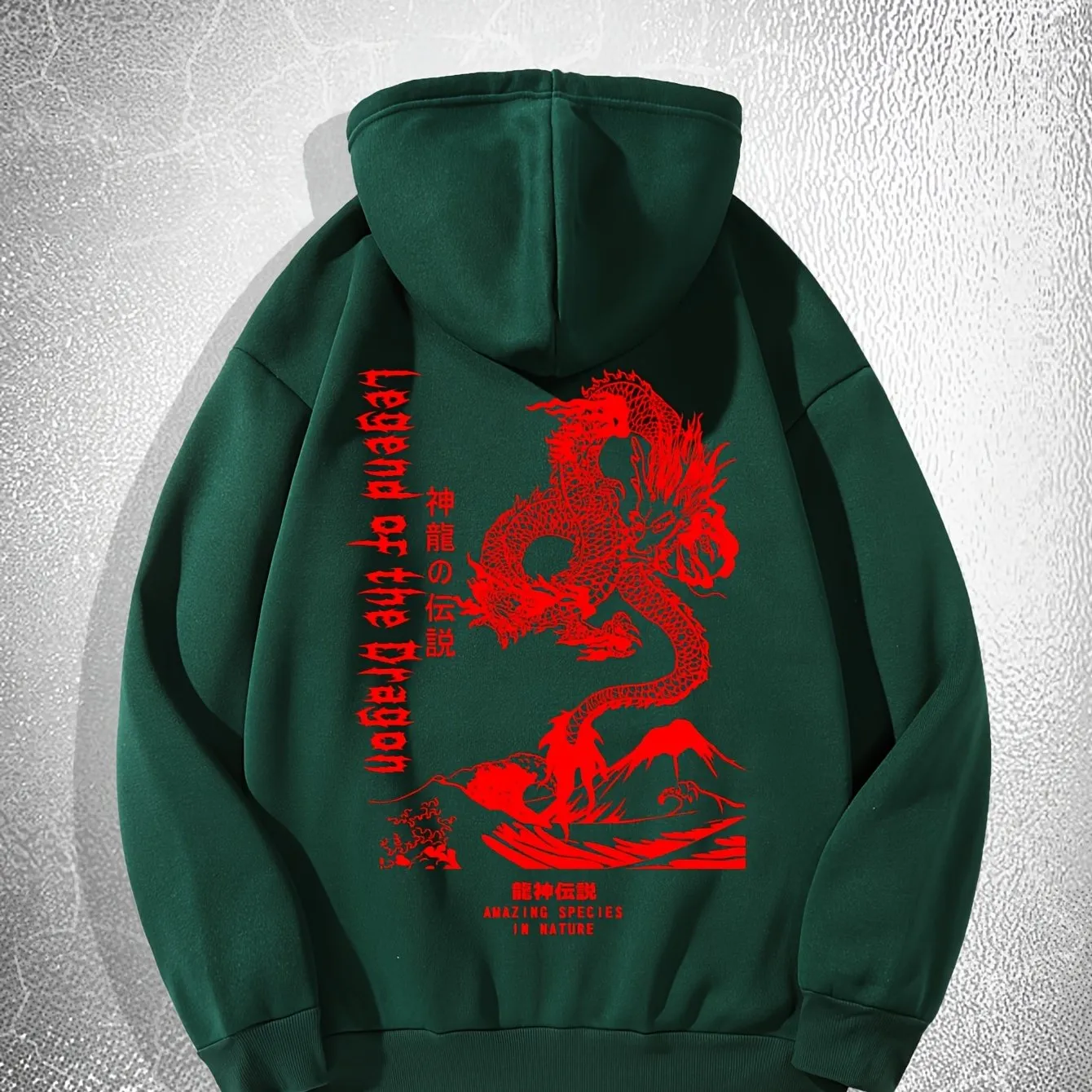 Ultimate Mens Dragon Print Hoodie with Drawstring Pocket  Casual Perfection