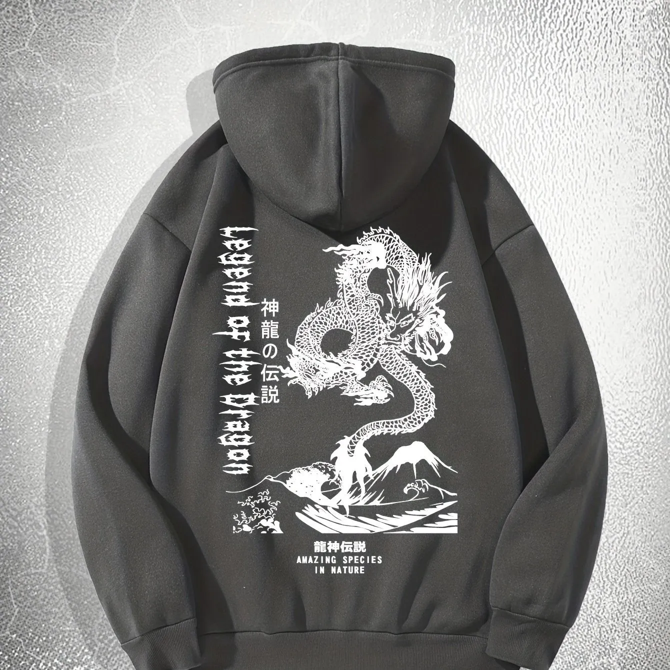 Ultimate Mens Dragon Print Hoodie with Drawstring Pocket  Casual Perfection