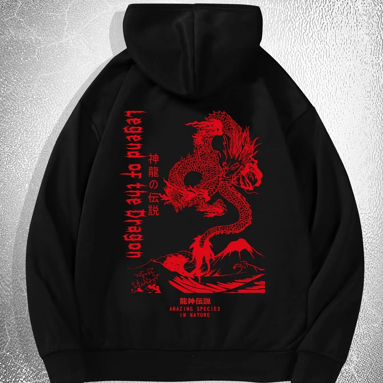 Ultimate Mens Dragon Print Hoodie with Drawstring Pocket  Casual Perfection