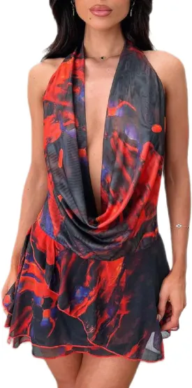 Women Halter V Neck Mini Dress Sexy Sleeveless Backless Slim Fit Party Club Short Dress Y2K Beach Sundress