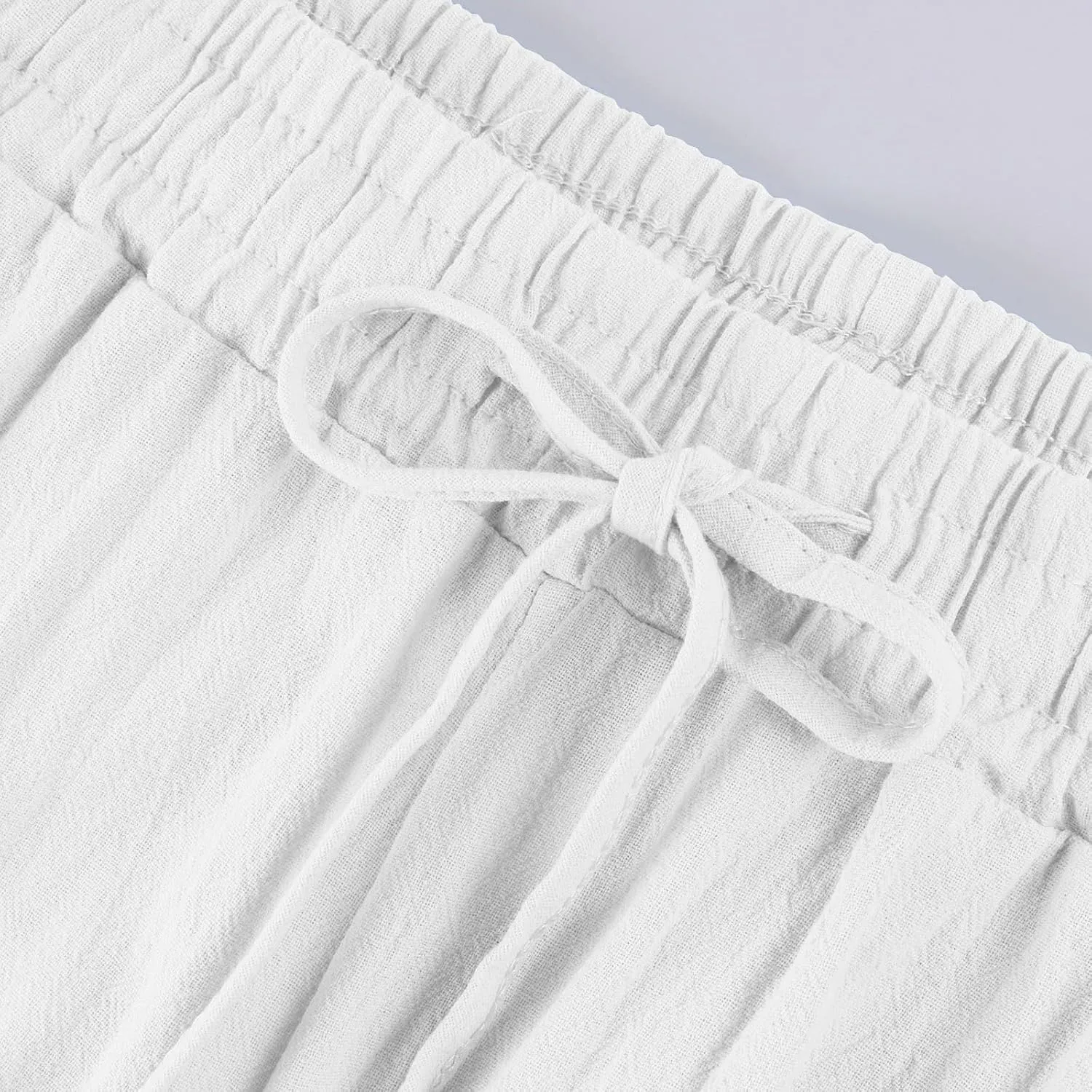 Womens Cotton Linen Cropped Pants 2025 Summer Lounge High Waisted Stretch Capris Drawstring Trousers with Pocket