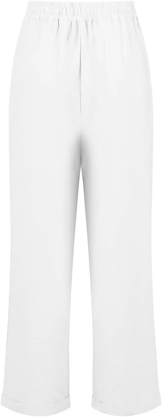 Womens Cotton Linen Cropped Pants 2025 Summer Lounge High Waisted Stretch Capris Drawstring Trousers with Pocket