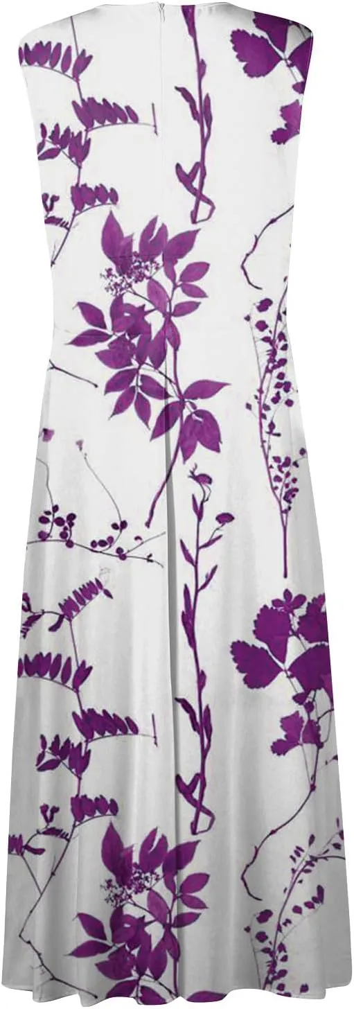 Womens Dresses Flowy Ruched Floral Print Boho Dress Wrap V Neck Sleeveless Sundress Elegant Beach Dresses