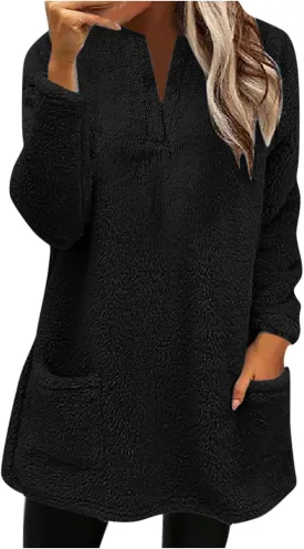 Womens Fleece Jacket Casual Long Sleeve Cropped Sherpa Button Down Fuzzy Warm Coats Fall Outerwear With Pockets