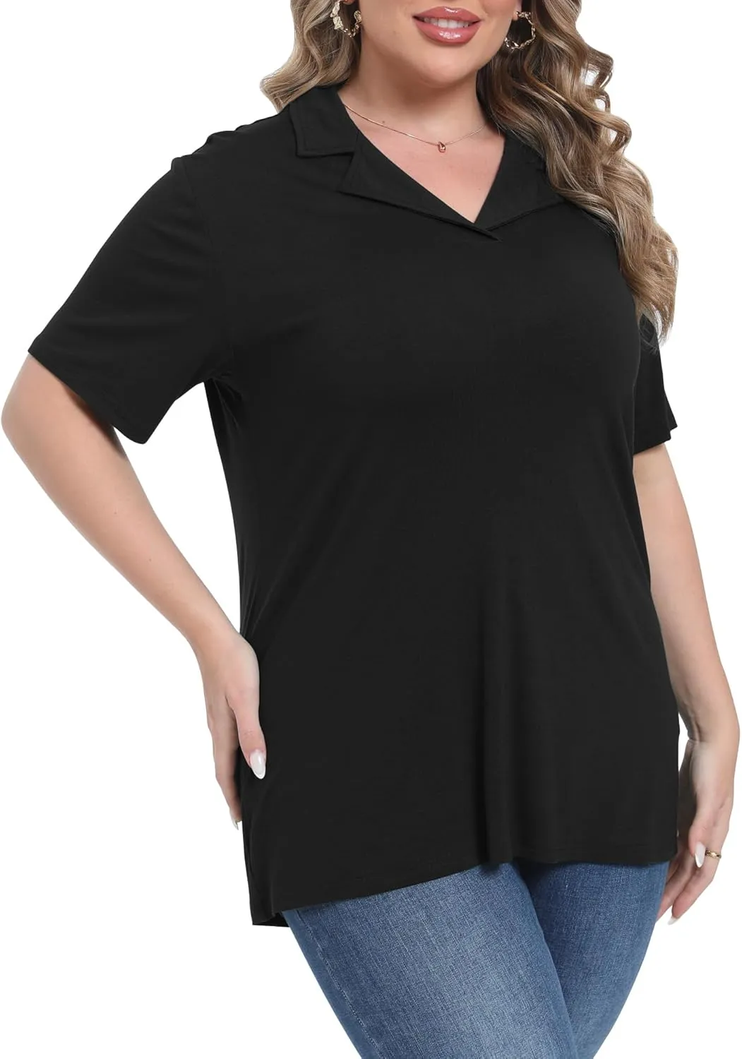Womens Plus Size Collared Neck Polo Shirts Summer Short Sleeve Tops Loose Work Casual Dressy T Shirts
