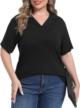 Womens Plus Size Collared Neck Polo Shirts Summer Short Sleeve Tops Loose Work Casual Dressy T Shirts