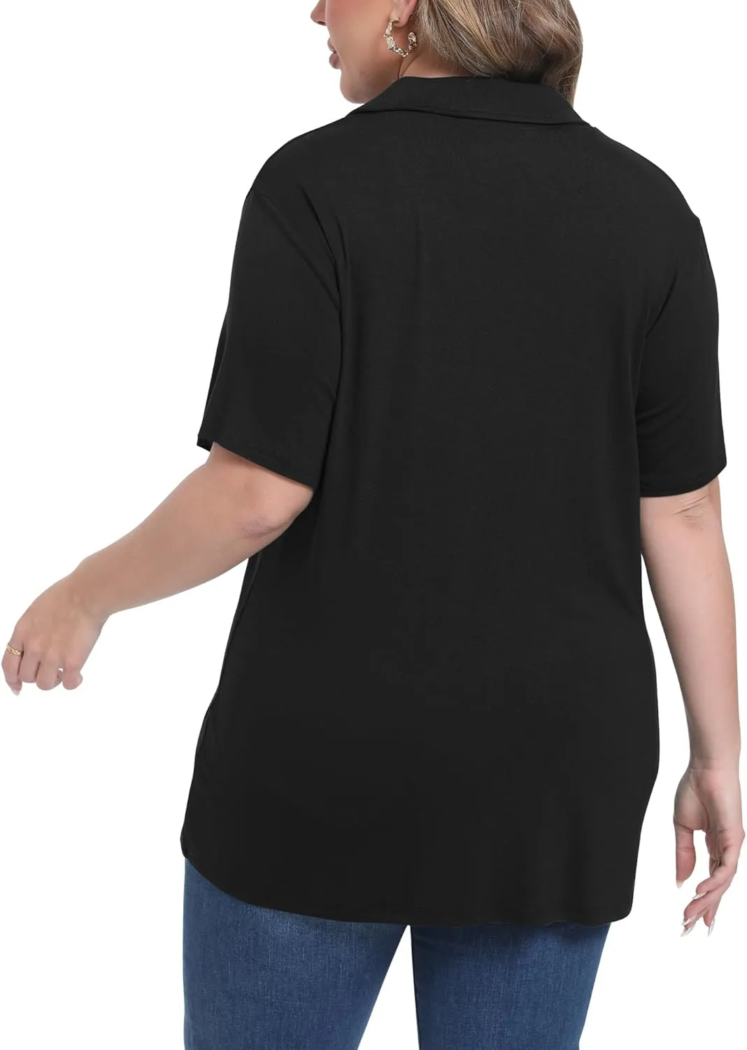 Womens Plus Size Collared Neck Polo Shirts Summer Short Sleeve Tops Loose Work Casual Dressy T Shirts