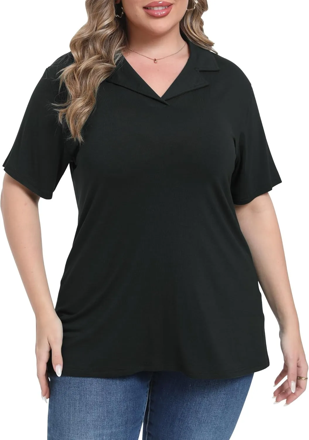 Womens Plus Size Collared Neck Polo Shirts Summer Short Sleeve Tops Loose Work Casual Dressy T Shirts