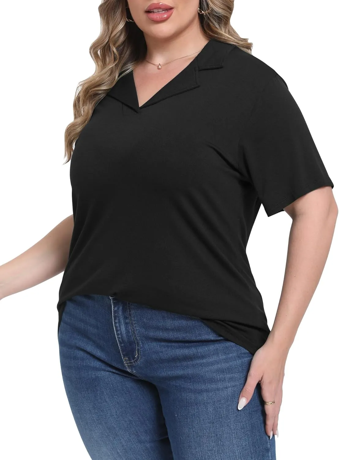Womens Plus Size Collared Neck Polo Shirts Summer Short Sleeve Tops Loose Work Casual Dressy T Shirts
