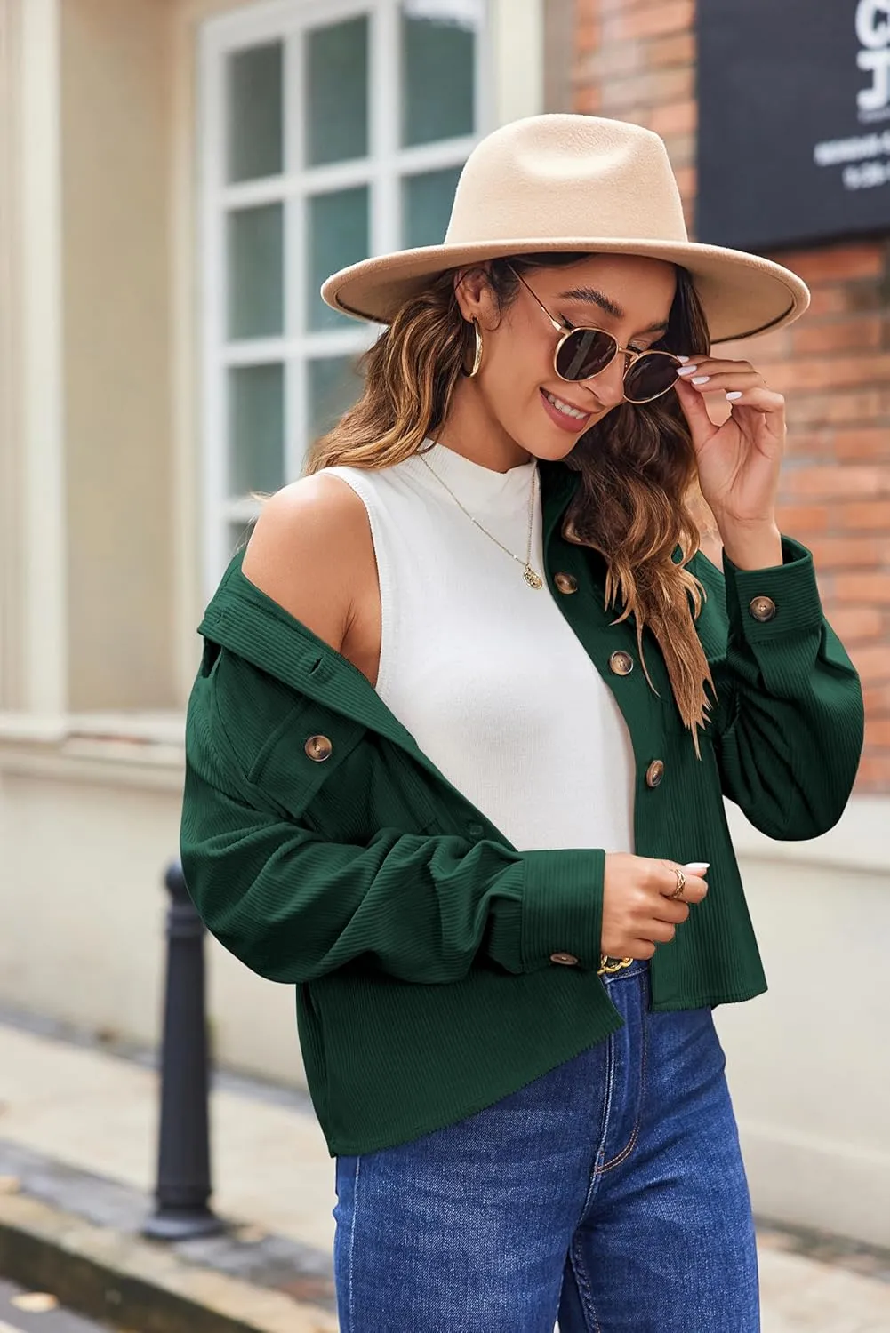 Zeagoo Womens Fashion Cropped Shackets Corduroy Button Down Crop Jackets Tops Long Sleeve Shirts Trendy 2025