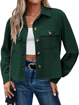 Zeagoo Womens Fashion Cropped Shackets Corduroy Button Down Crop Jackets Tops Long Sleeve Shirts Trendy 2025