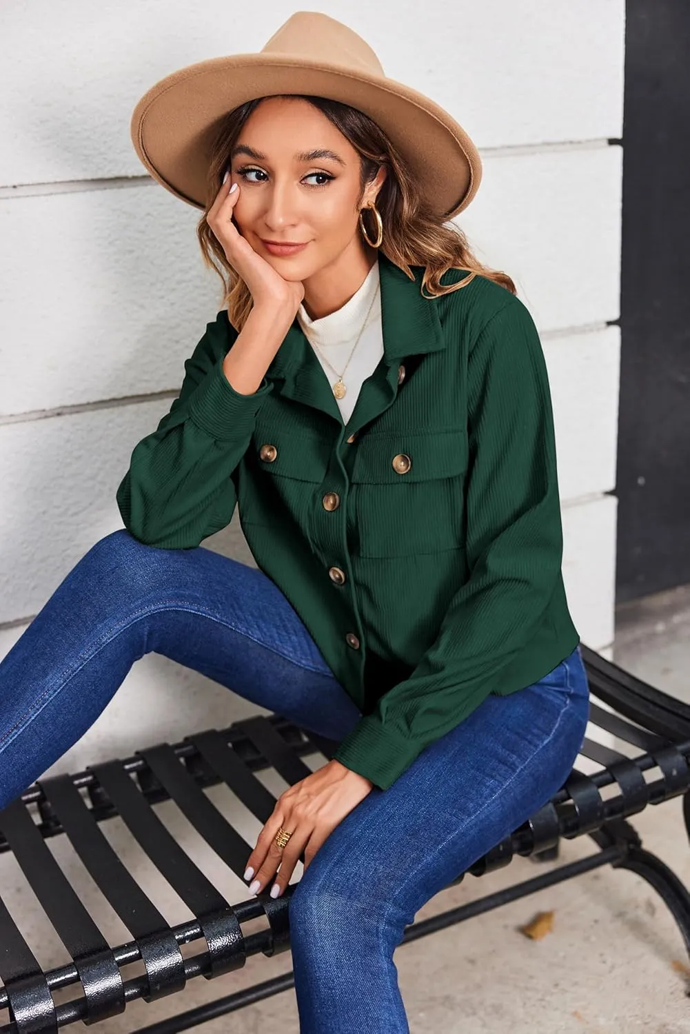 Zeagoo Womens Fashion Cropped Shackets Corduroy Button Down Crop Jackets Tops Long Sleeve Shirts Trendy 2025