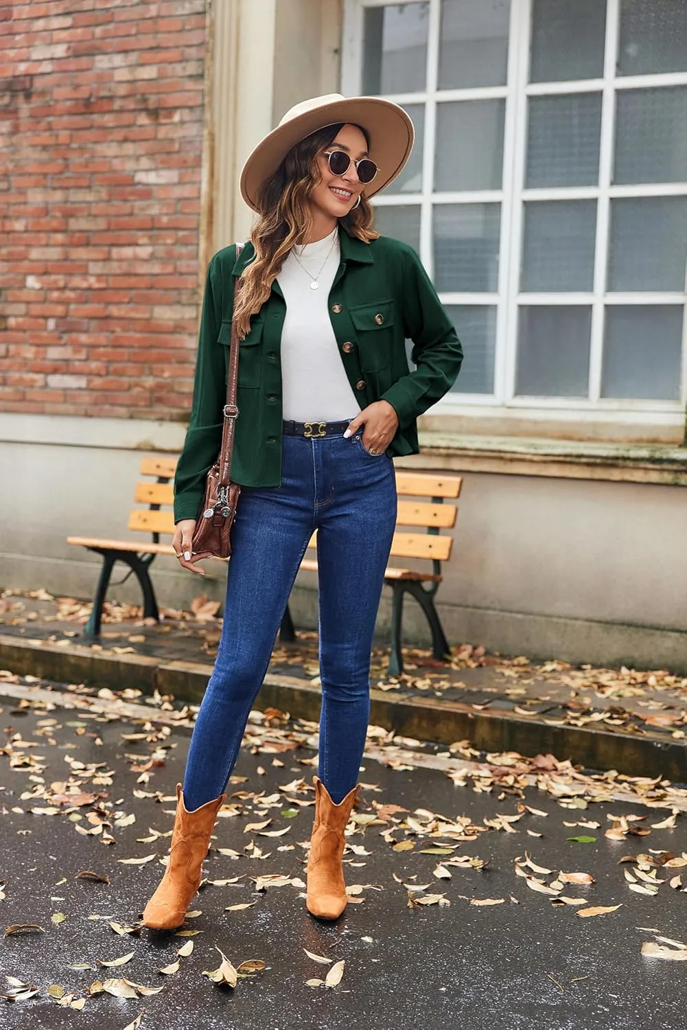 Zeagoo Womens Fashion Cropped Shackets Corduroy Button Down Crop Jackets Tops Long Sleeve Shirts Trendy 2025